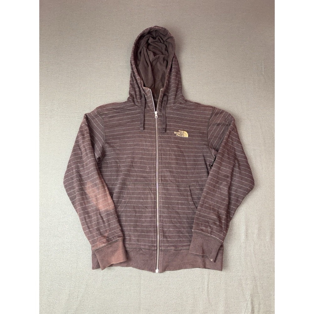North Face Striped Brown Hooded Zip Up Jacket Men’s Size Small Cut Tag